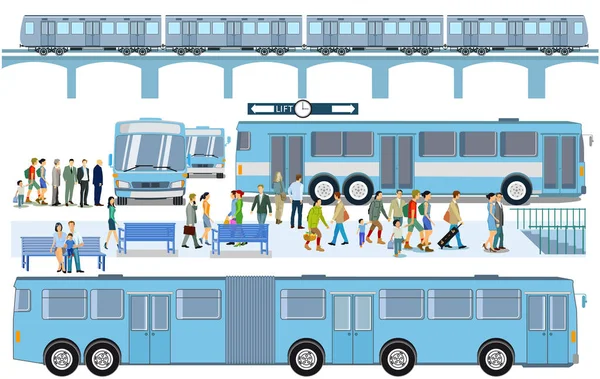 Автобусная Остановка Повышенной Иллюстрацией Поезда — стоковый вектор