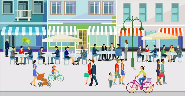 Vivre Dans Ville Avec Cafés Restaurants — Image vectorielle