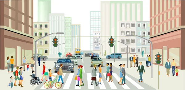 大城市插图前的街道 — 图库矢量图片