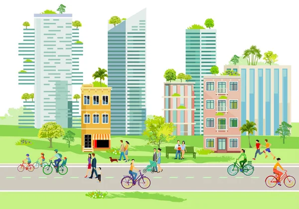 城市轮廓与房屋绿化 — 图库矢量图片