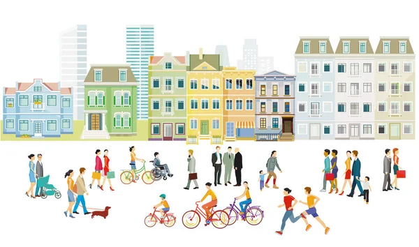 Les Familles Les Personnes Sur Trottoir Illustration — Image vectorielle