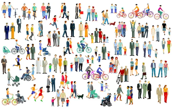 Large Crowd Group People Isolated White — Stock Vector