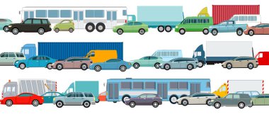 Rush hour, cars in traffic jam, vector illustration