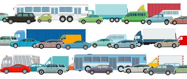 Rush Hour Cars Traffic Jam Vector Illustration — Stok Vektör