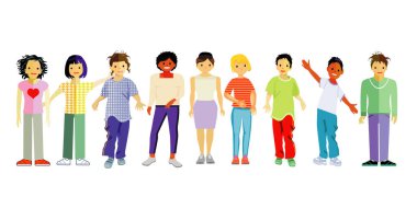 Çocuklar birlikte mutlu olurlar, izole edilmiş vektör çizimleri.