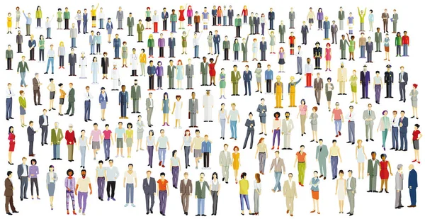 Large Crowd Group People Isolated White Illustration — Stock Vector