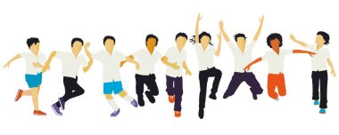 Okul çocukları birlikte mutlu, izole, resimli