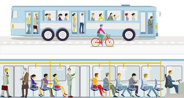 Conduire Dans Bus Avec Les Transports Locaux — Image vectorielle