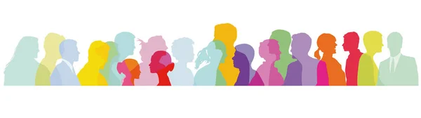 Colorful Crowd Faces Profile Illustration — Stock Vector