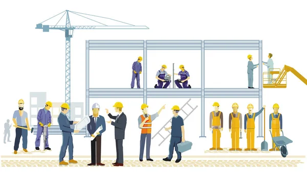 Travailleur Construction Sur Chantier Illustration — Image vectorielle