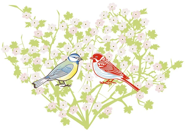 Two Songbirds Tree — 스톡 벡터