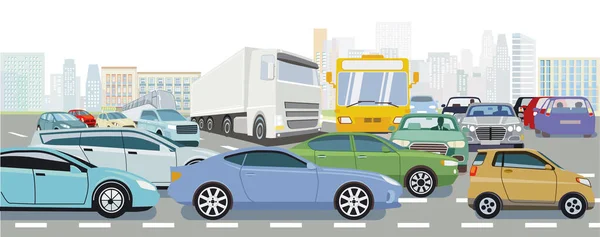 Voitures Embouteillage Intersection Une Ville — Image vectorielle
