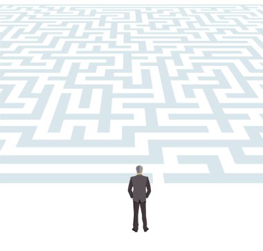 Bir labirentin önünde iş adamı
