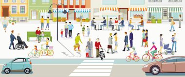 Şehir hayatı ve yayalarla boş zaman çizimi