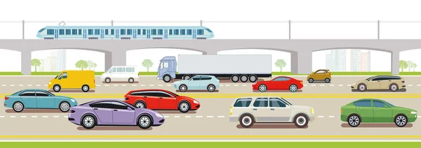 卡车和客车高速公路 — 图库矢量图片
