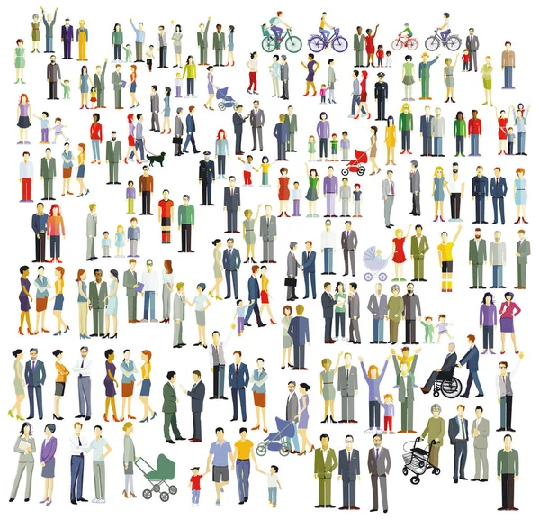 Multitudes Gran Grupo Personas Aisladas Blanco — Vector de stock