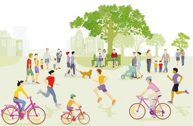 Parktaki spor aktiviteleri, koşmak ve bisiklete binmek, aileyle eğlenmek.