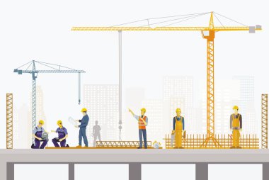 İnşaat alanında beton işçisi ve inşaat mühendisi, illüstrasyon