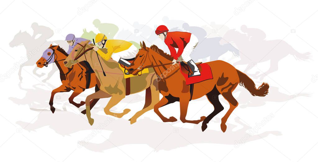 Horse Racing on Racecourse, Isolated - Illustration