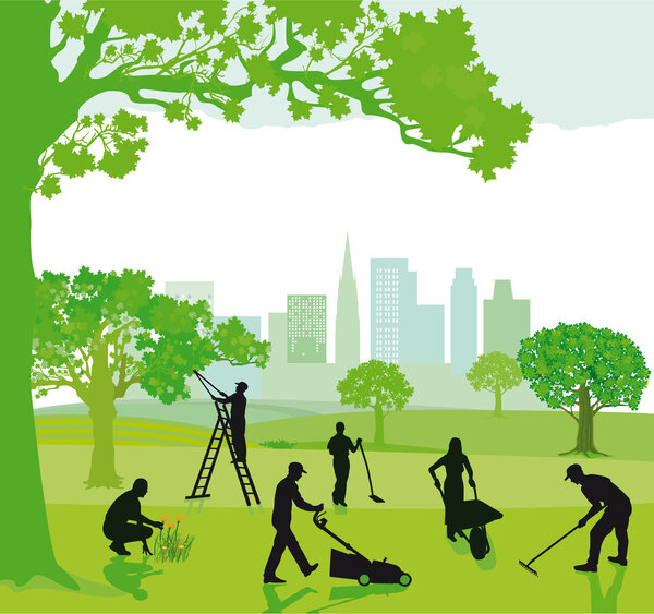 Парк с городским пейзажем
