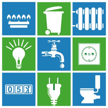 Water, electricity, gas, utilities, household waste disposal clipart