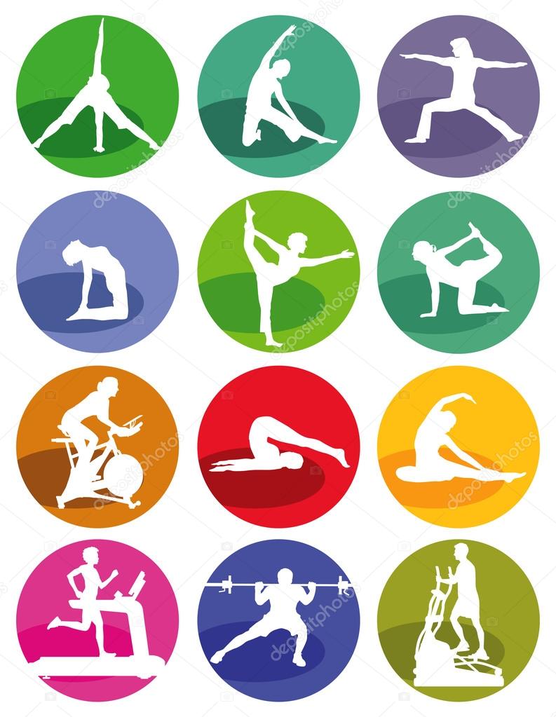 Gym and fitness figures on a white background