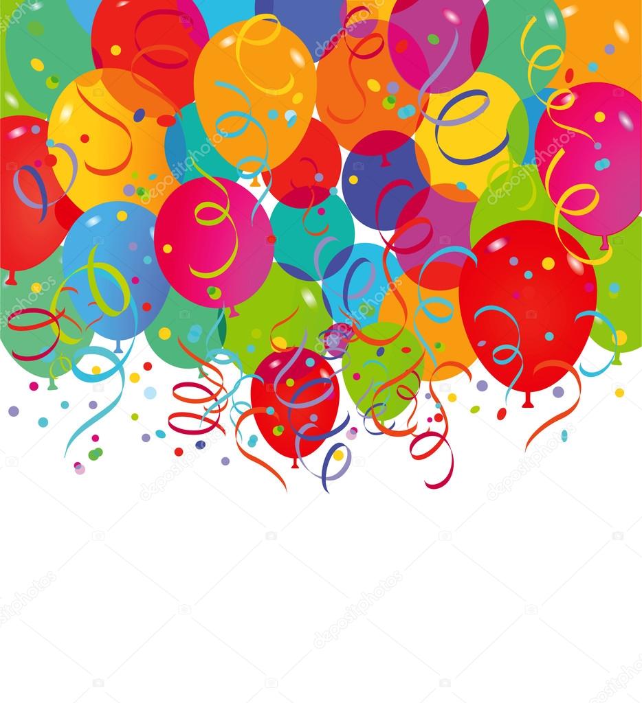 Balloons and confetti on a white background