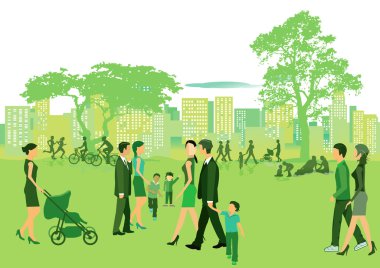 İnsanlar yürürken, insanlar ile parkta yaz