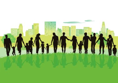 Şehir Parkı içinde neşeli grup
