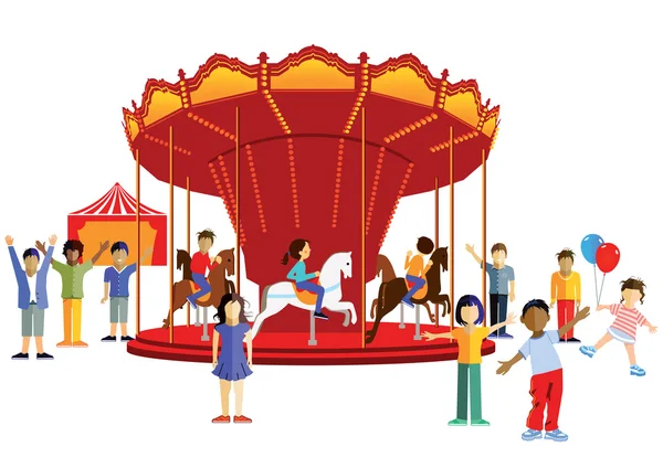 Carousel with kids — Stock Vector