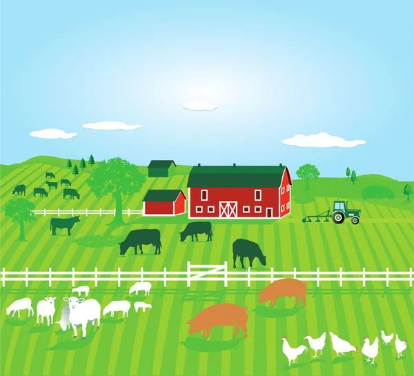 Agriculture avec des animaux de ferme — Image vectorielle