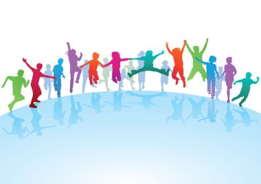 Renkli çocuk atlamak ve çalıştırın