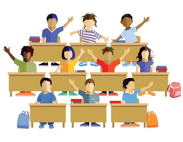 Στην τάξη με παιδιά σχολικής ηλικίας — Διανυσματικό Αρχείο