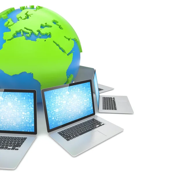 Laptops network and earth globe