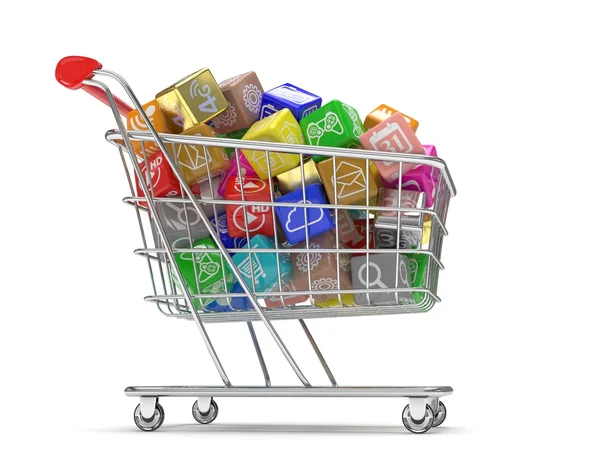 Shopping cart with software icons