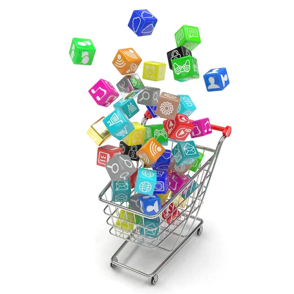 Shopping cart with software icons