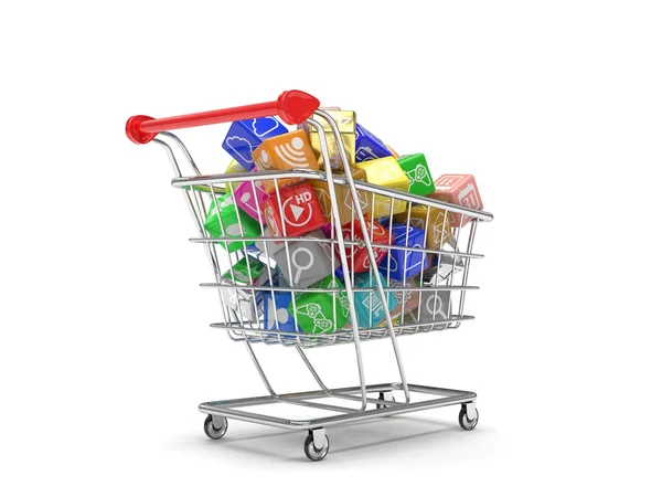 Shopping cart with software icons