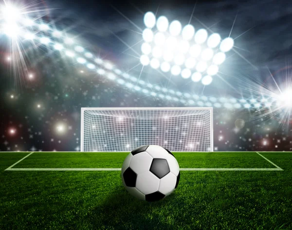 Voetbalveld met bal op gras en verlichting — Stockfoto © jonson ... Voetbalveld met bal op gras en verlichting — Stockfoto © jonson ...