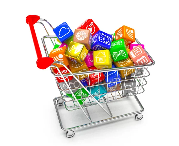 Shopping cart with software icons