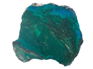 Eilat taşı, bileşimini oluşturan bileşiklerden (bakır, malakit, lapis lazuli, turkuaz, chrysocolla, vb.) dolayı heterojen mavi-yeşil rengin yarı değerli bir mineralidir. beyaz izole bir arkaplanda