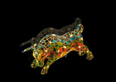 Minyatür mozaik şekil o boğa siyah arka plan üzerine.