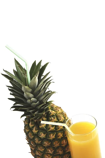 Orange juice and pineapple with straws isolated over white. — Stock Photo, Image