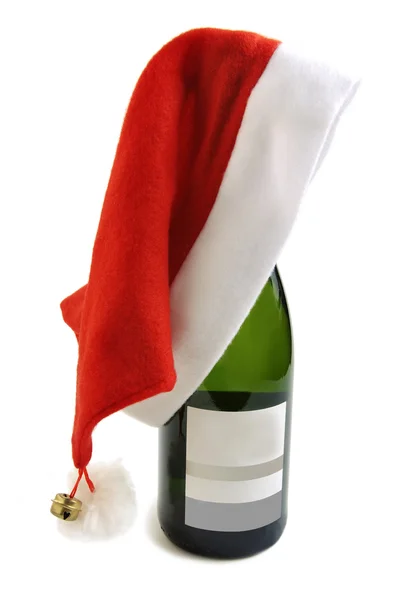Butelka szampana z Santa hat. — Zdjęcie stockowe