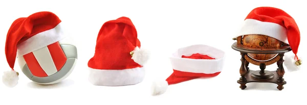 圣诞老人的帽子排队上白色的集合. — 图库照片