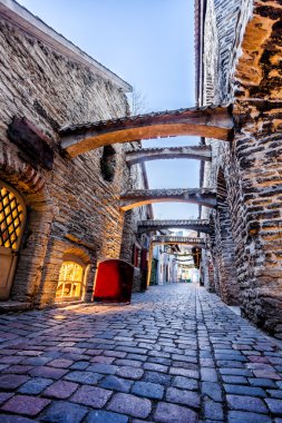 Ortaçağ street St Catherines pasajda Tallinn, Estonya