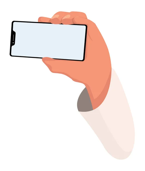 La mano sostiene el teléfono inteligente con pantalla en blanco — Vector de stock