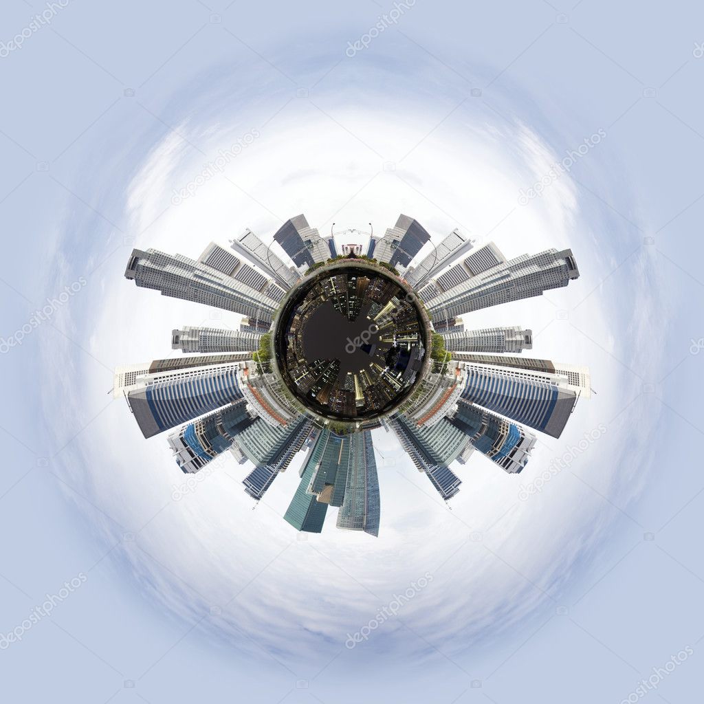 Tiny planet with skyscrapers