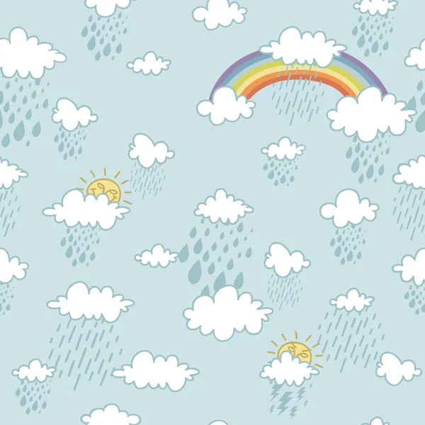 구름과 무지개-일러스트와 만화 완벽 한 패턴 — 스톡 벡터