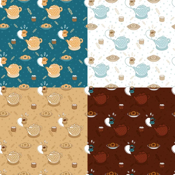 Conjunto de patrones sin costura con teteras y tazas - Ilustración — Vector de stock