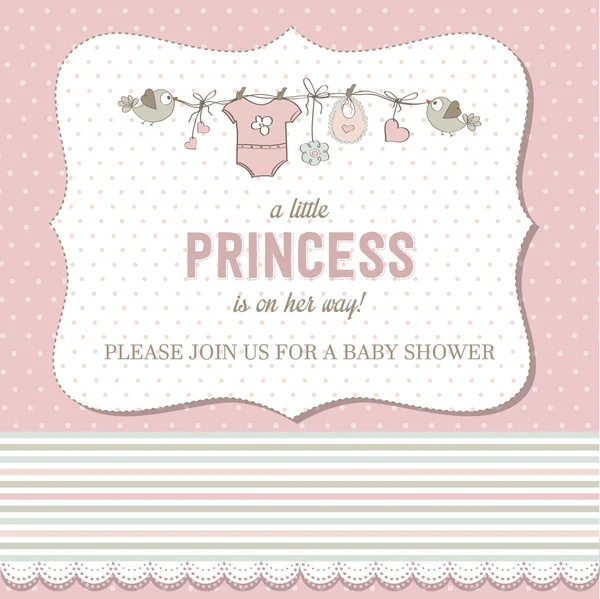 Shabby chic baby girl shower card — Stock Vector
